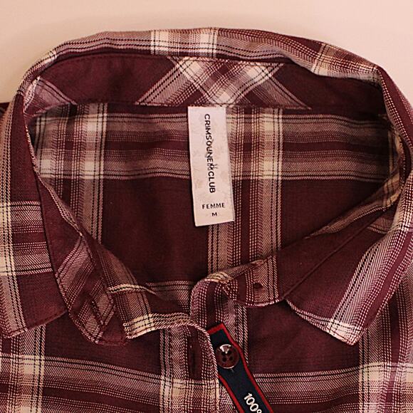 Women's Burgundy & White Plaid Shirt Dress/Tunic Lightweight Button Up SZ M - Picture 5 of 8